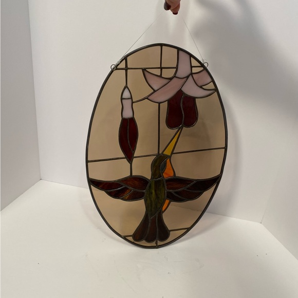 Large Handmade Stained Glass Window Decor Hanging Hummingbird Flower - Picture 2 of 7